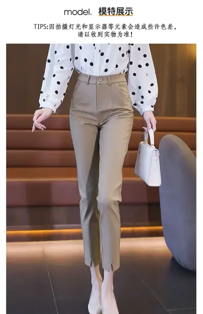 Black Khaki Dress Pants For Women Business High Waisted Stretch Ankle Work  Pants Solid Straight Leg Office Trousers With Pockets - Pants & Capris -  AliExpress