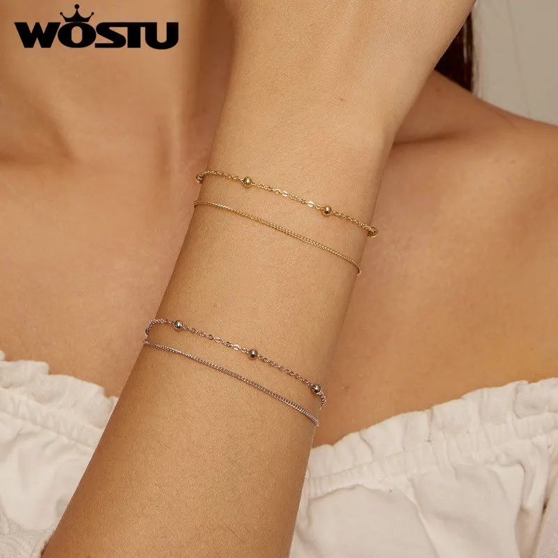 VGWON Cavigliera da Donna in Argento 925 con Perline a Doppio Strato a Forma di Stella, Design di Nicchia Semplice ed Elegante per Donne e Ragazze