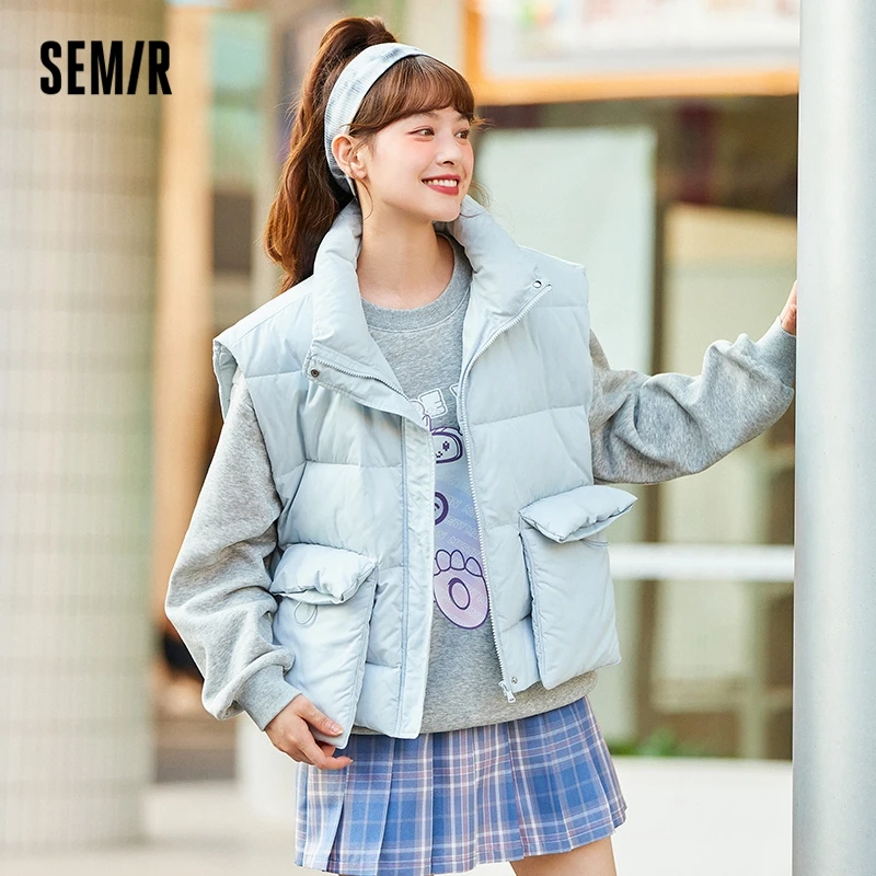 

Женский хлопковый жилет Semir, короткий Свободный Повседневный жилет с воротником-стойкой, зима 2022