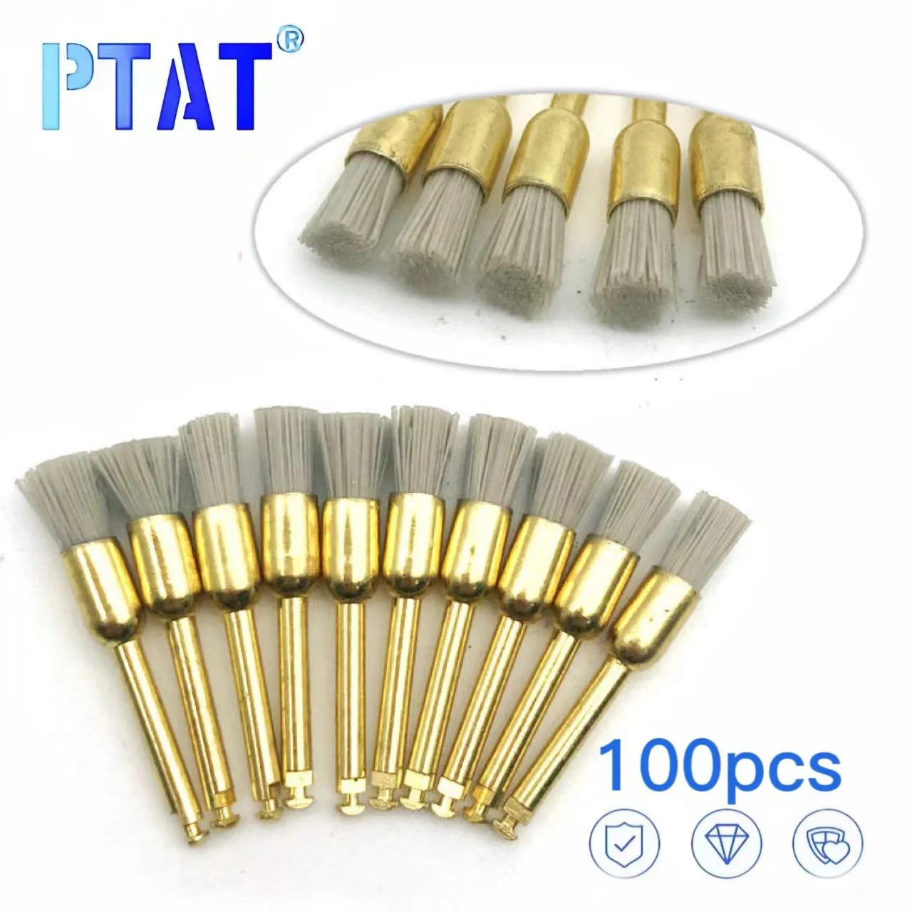 

100Pcs Dental Polishing Brush Alumina Material Latch Flat Sharp Bowl Type Teeth Polisher Prophy Brush for Contra Angle Handpiece