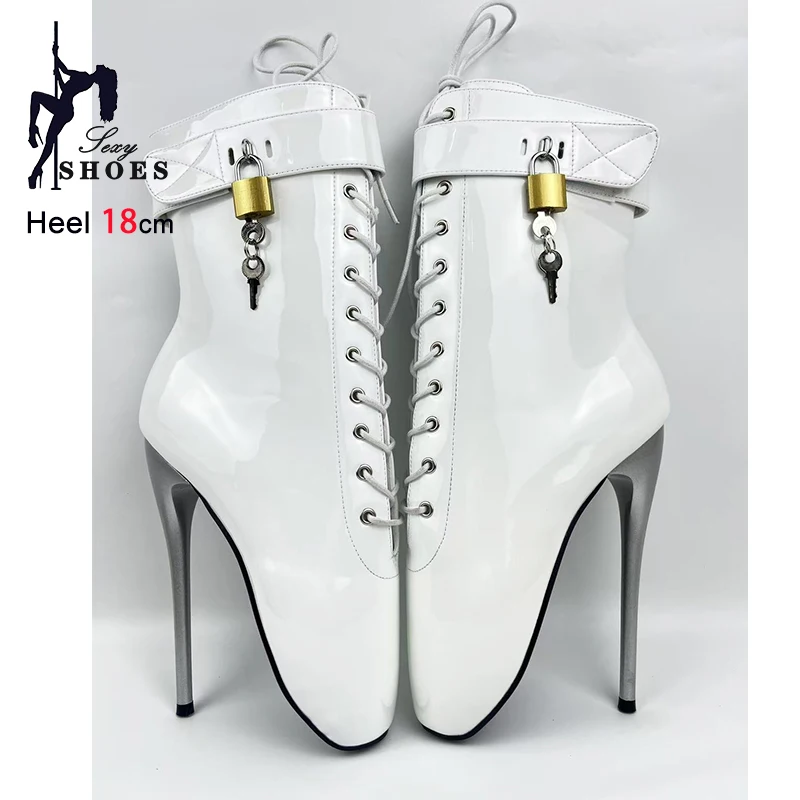 2025 Sexy Lock Wrap Strap Ankle Boots For Woman 18CM Extreme high heels White Short Booties Mujer Women Ballet Boots Size 36-46