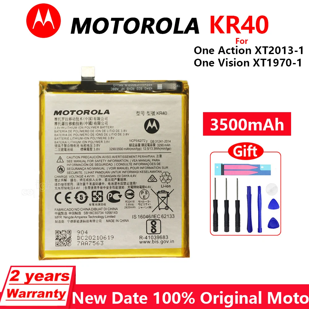 

Original Motorola 3500mAh KR40 Battery For Motorola Moto One Action XT2013-1 / One Vision XT1970-1 New Batteries With Tools