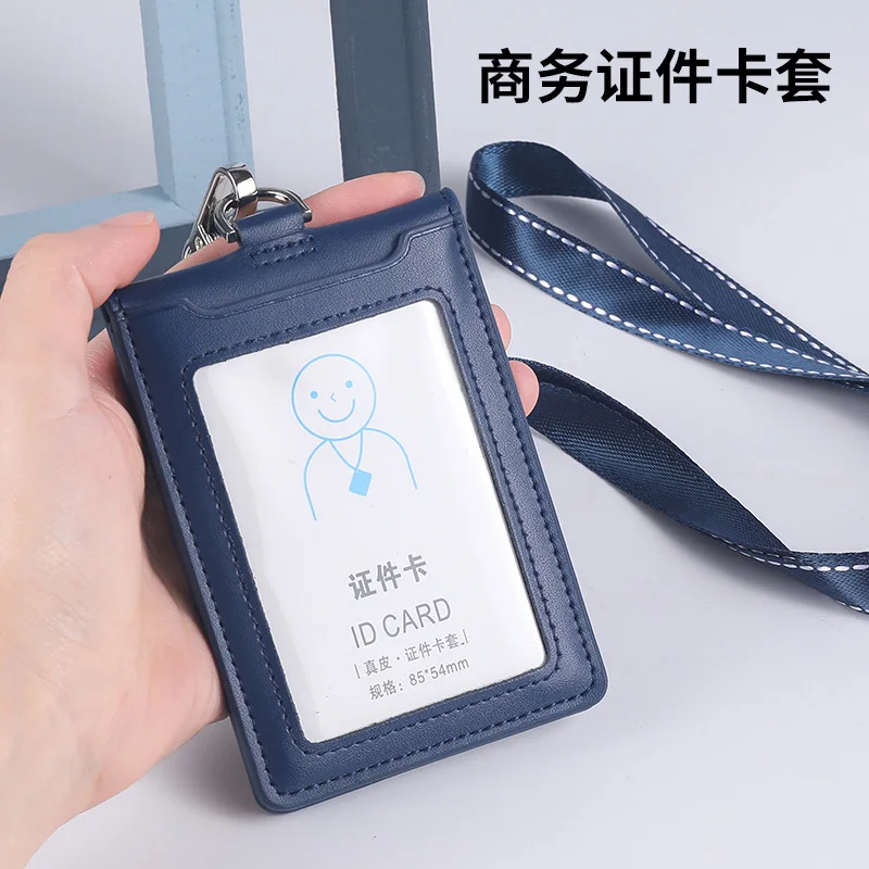 New Cow Leather Double Card Sleeve ID Card Holder Badge Case Clear Bank Credit Card Clip Badge Holder Accessories