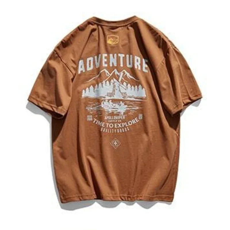 thumbnail image 1 of Conjuntos deportivos con estampado de camiseta para correr, chándal con pantalones cortos gráficos, ropa para hombre, camiseta marrón, tendencia 2024, estilo coreano, 1 of 5