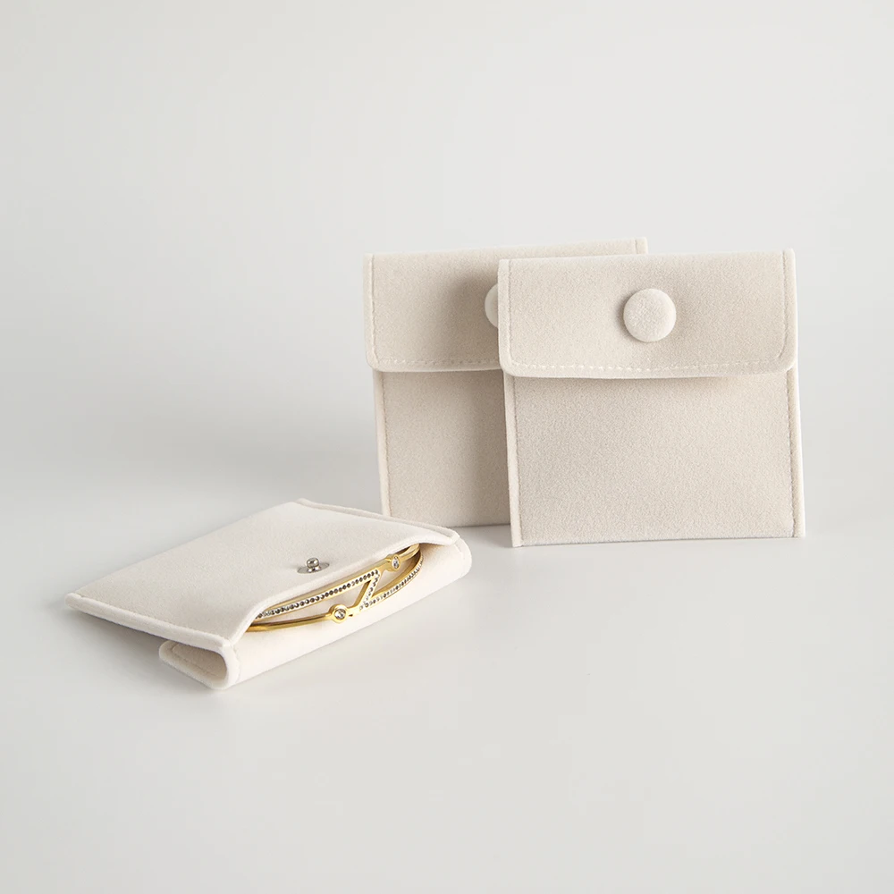 10 Stück/Set Beige Samt-Schmuckbeutel mit Druckknopf, Personalisierter Beutel für Ringe, Ohrringe, Armbänder, Baumwolle Mikrofaser Geschenkverpackung – Detail 10