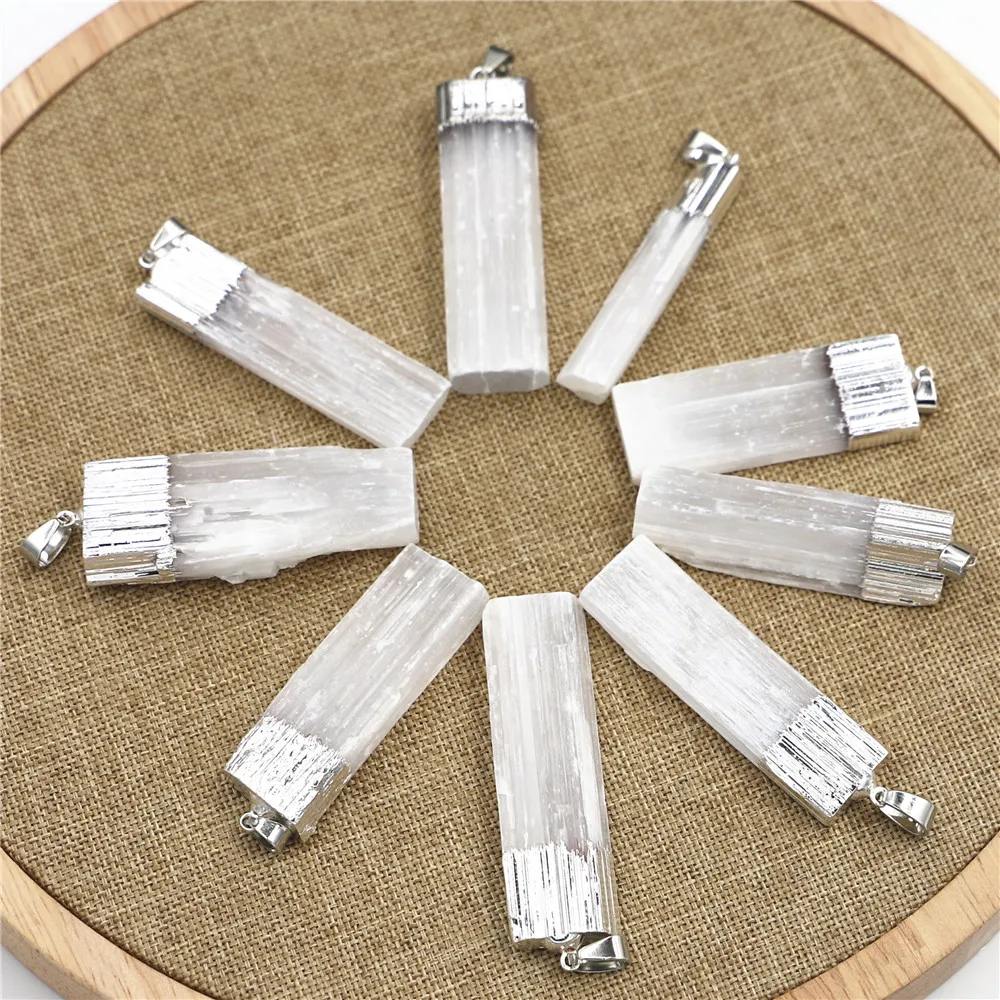 Fashion New Hot Men Stone Rectangle Plaster Gypsum Ore Pendants Making Plated Gold Square Necklace Women Christmas Wholesale