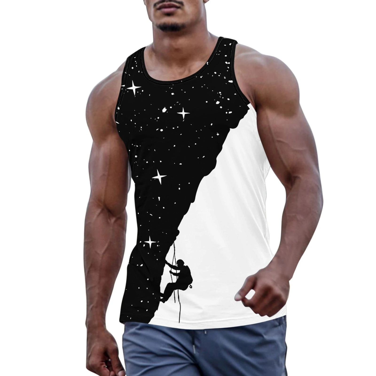 Summer Men Tank Fashion Sleeveless Climber Print Slim Male Vest Gym Sports Round Neck Tank Top Streetwear Black White| | - AliExpress
