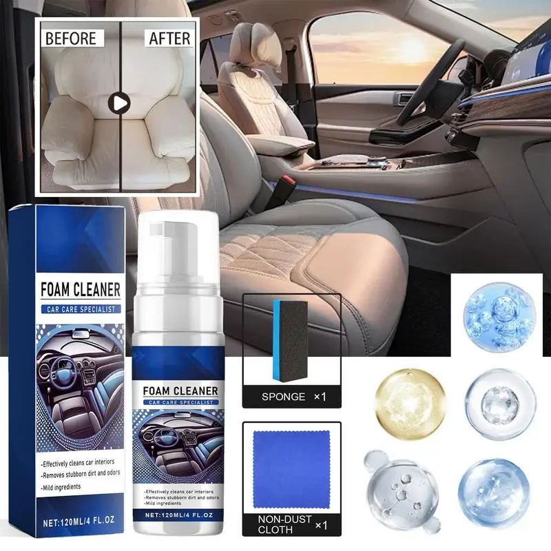 

120ml Car Interior Leather Clean Multifunctional Foam Cleaner Car Interior Strong Decontamination Ceiling Seat Clean Wash Tool