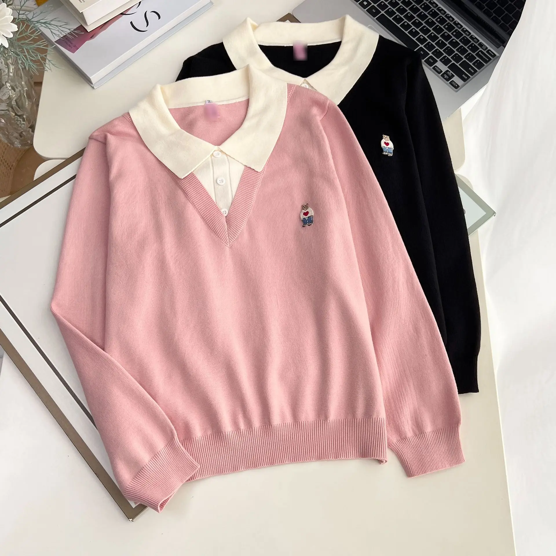 XXXXL Fashion Plus Size Women's Sweater New Autumn Youthful Three Dimensional Cartoon Fake two-piece Knitted Jumpers 5162