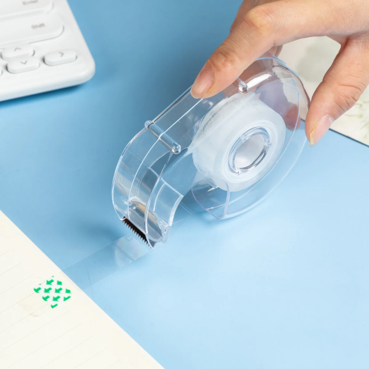 MOTARRO Portable Transparent Tape Cutter 15MM*15M Hand Tape Holder Storage Cutting Seat Cute Dispenser Holder