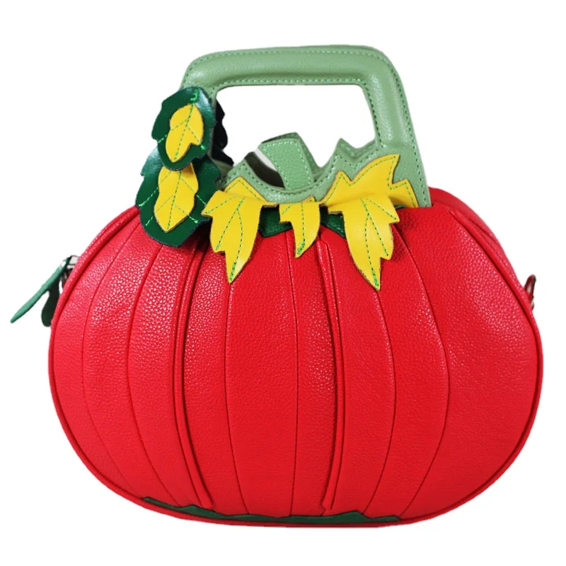New leather women's bag in spring and summer Handheld one shoulder messenger bag Small round Pumpkin creative
