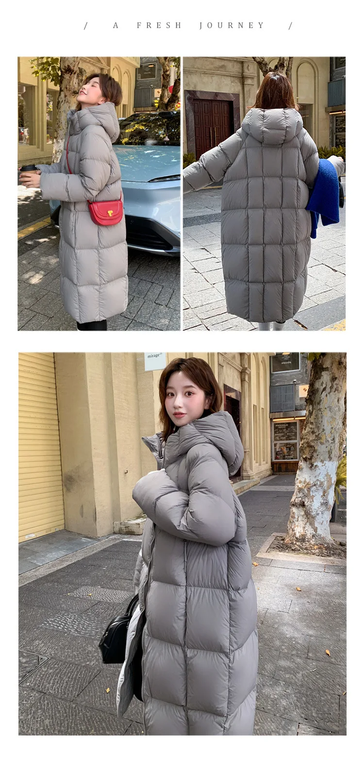 2025 Winter Down Cotton Coat Women Long Windproof Warm Long Sleeve Hooded Jacket Solid Color Slim Lady Parkas Overcoat Female