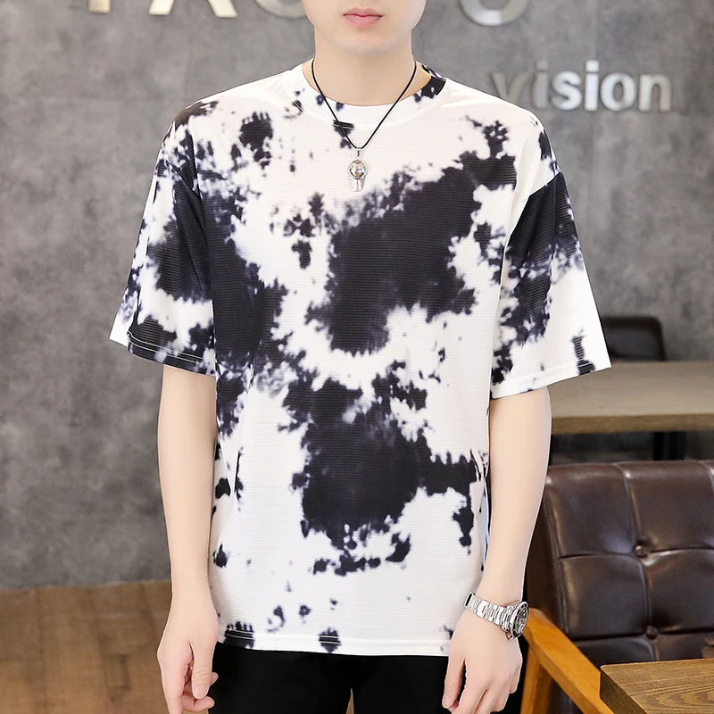 

Fashion 2024 Summer Men's Tie Dye T-Shirts Clothing Hip Hop Streetwear Short Sleeve Tops Tees Youth Korean Style Ice Silk Tshirt