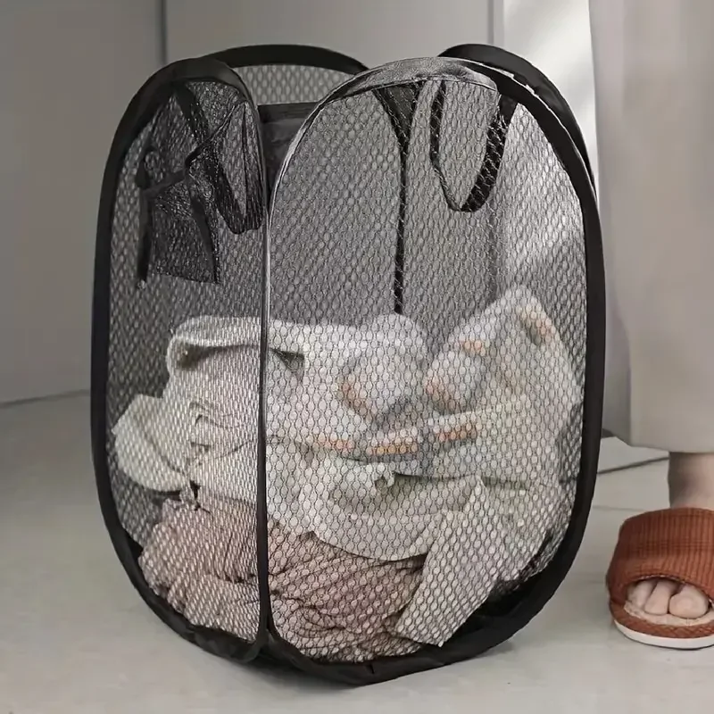 Large Portable Mesh Pop-up Laundry Basket, Foldable Dirty Clothes Storage