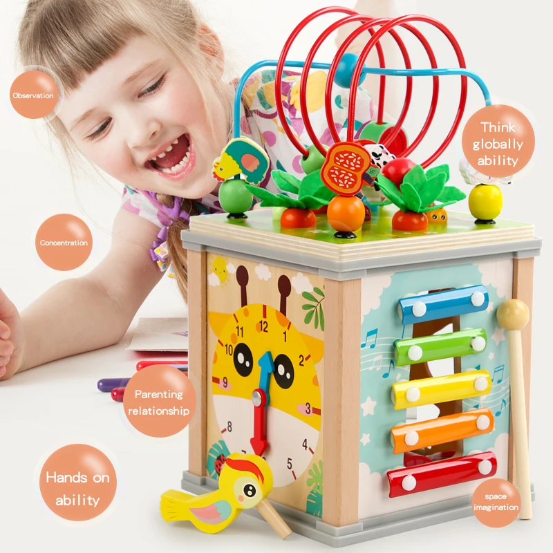 Montessori Wooden Children's Toys Multifunction Beaded Treasure