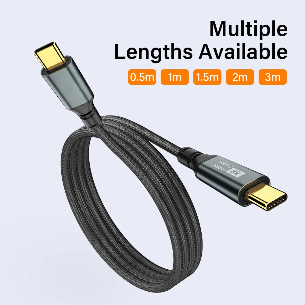 High-Speed Type C to Type C PD100W Fast Charging Cable – USB 3.2 20Gbps ThunderBolt 3 with 8K Support, 3m Data Cord