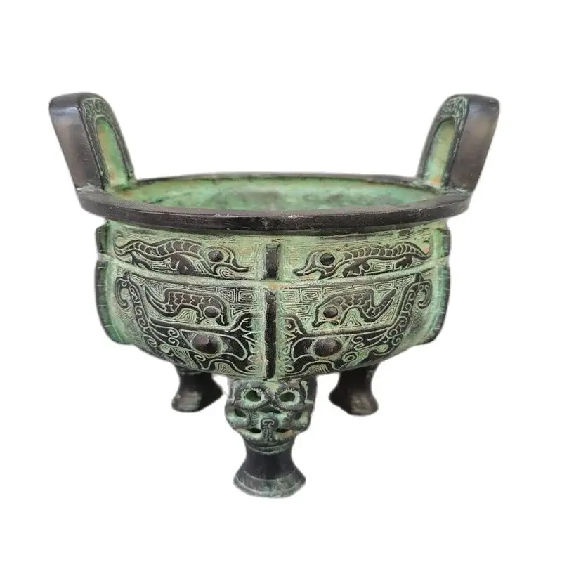 

Collectibles Fine Bronze Statue Of Chinese Fortune Bronze Beast Pattern Round Tripod Three Legged Incense Burner Rare