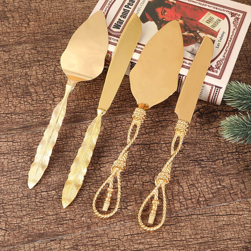 2Pcs/Set Golden Cake Shovel Knife Heart Shape Handle Cake Cutter