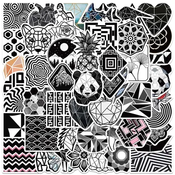 노트북 물병 수하물 노트북 비닐 데칼 그래피티 스티커, 미적인 흑백 기하학적 패턴, 52 개