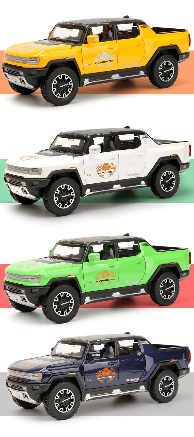 1:24 Hummer Ev Truck Alloy Car Model New Energy Off-Road Vehicle Toys Simulation With Sound And Light Two Styles