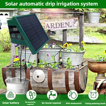 Solar Irrigation System for Garden Balcony Automatic Drip Irrigation DIY Garden Watering System Drip Hose Irrigation Outdoor Use