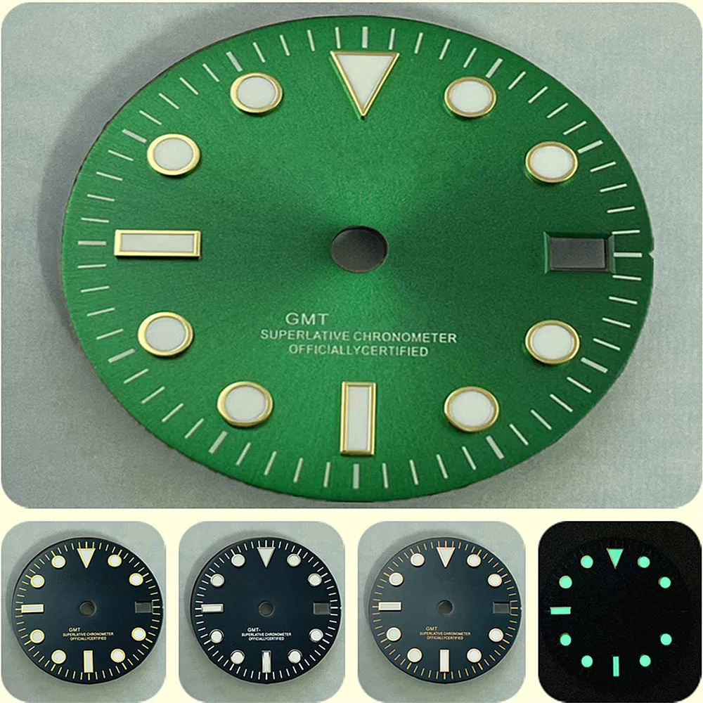 

28.5mm Dial Retrofitting NH34 Dial Green Luminous Fit GMT Mechanical Movement Watch Accessory Nh34 Dial Watch Case Dia Black