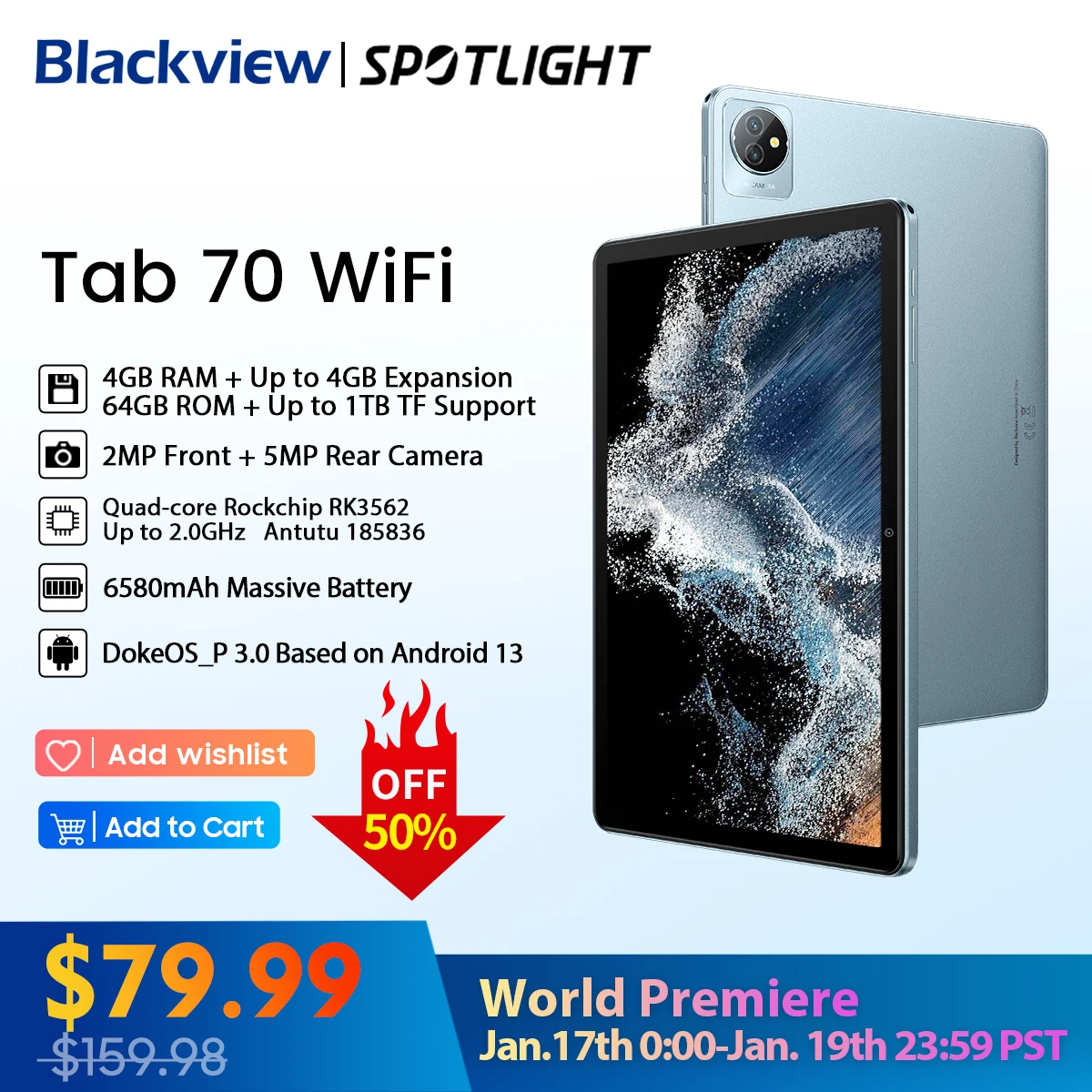 Blackview-Tableta con Android 13, Tablet con WIFI, 4GB, 64GB, pantalla HD de 10,1 pulgadas, 6580mAh, wifi 2,4G/5G, PC