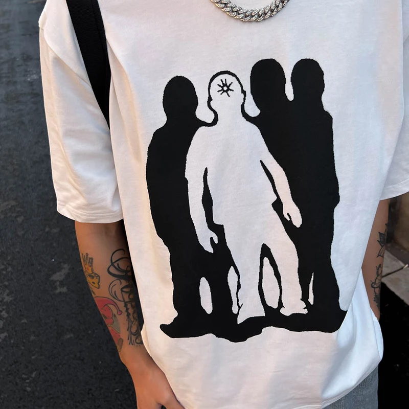 

Y2K Summer Basic Character Letter Printing Short Sleeve Loose Round Neck Casual Retro Street Style Trendy ins T-shirt