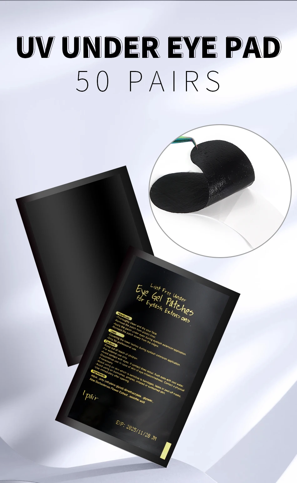 Description Picture 2 of item50pairs Padding UV Black Patches Eyelash Extension Eye Gel Patches Hydrogel Patch Eyelashes Makeup Stickers