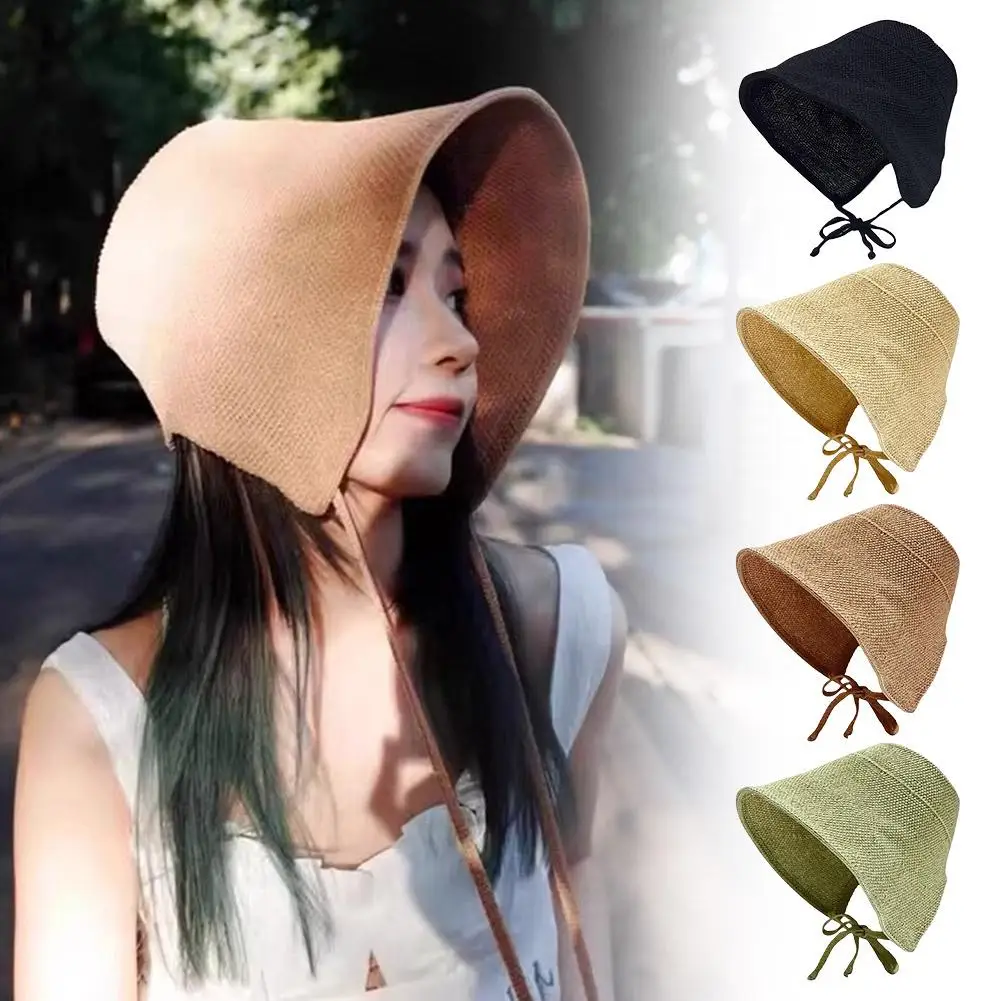 Sommer Stroh Weben Schatten Hut Leinen Stroh Regency Bonnets Hüte Big Eaves Sonnenschutz Kappe Für Sommer Outdoor-Aktivitäten – Detail 4