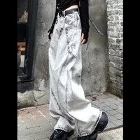 2024 Autumn High Street New Personalized Splicing Washed Straight Tube Loose Jeans for Men and Women Trendy Retro Casual Pants 1