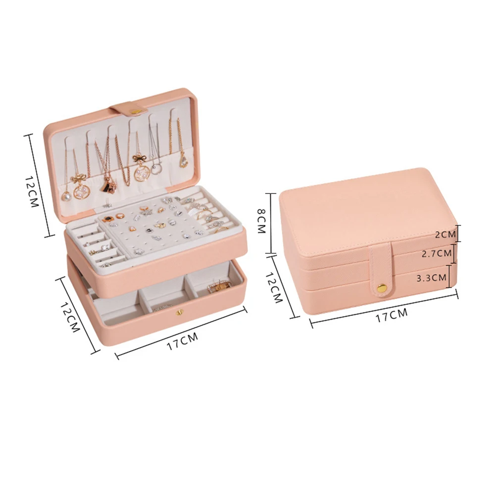 Portable Jewelry Box Three Layers New Retro High Quality Pu Jewelry Box Jewelry Organizer Display Travel Necklace Earrings Case