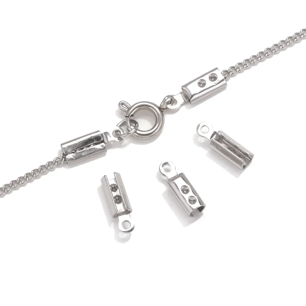50 stücke vergoldete Edelstahl kette Crimp verbinder End verschluss DIY Perlen Kappen Leders chnur Crimp Schmuck Befunde Materialien – Detail 6