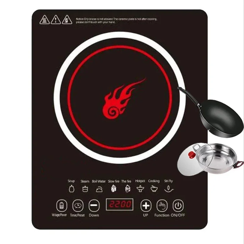 Desktop 2200W Induction Cooker 220V Black Microcrystalline Panel Induction Cooker Household Hot Pot Electric Heater