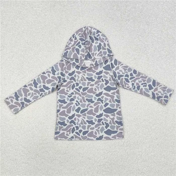 Baby Boys Grey Camouflage Long Sleeve Hooded Tops Kids Grey Camo Long Sleeves Clothing