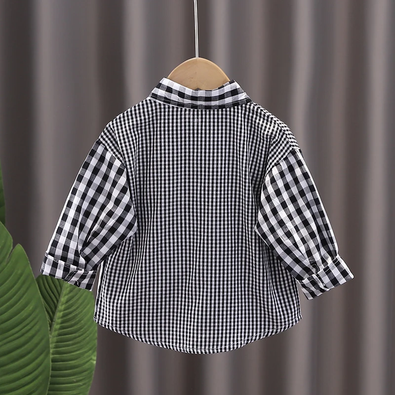 IENENS Kids Shirt Clothes Spring Thin Blouses Clothing Infant Boy Plaid Cotton Tops 1 2 3 4 Years Kids Long Sleeves Shirt
