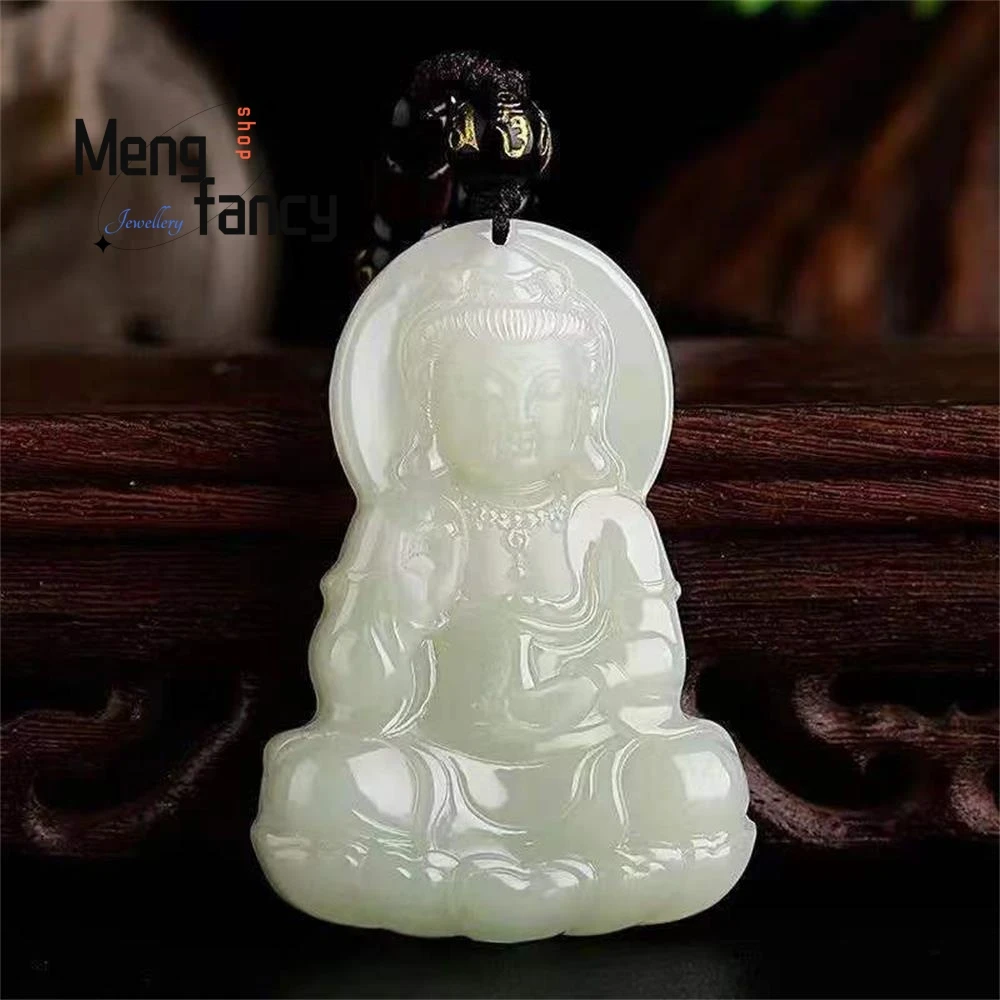 Natural Hetian White Jade Guanyin Pendant Exquisite Buddhist Amulets Luxury Fashion Jewelry Handicraft Holiday Gift