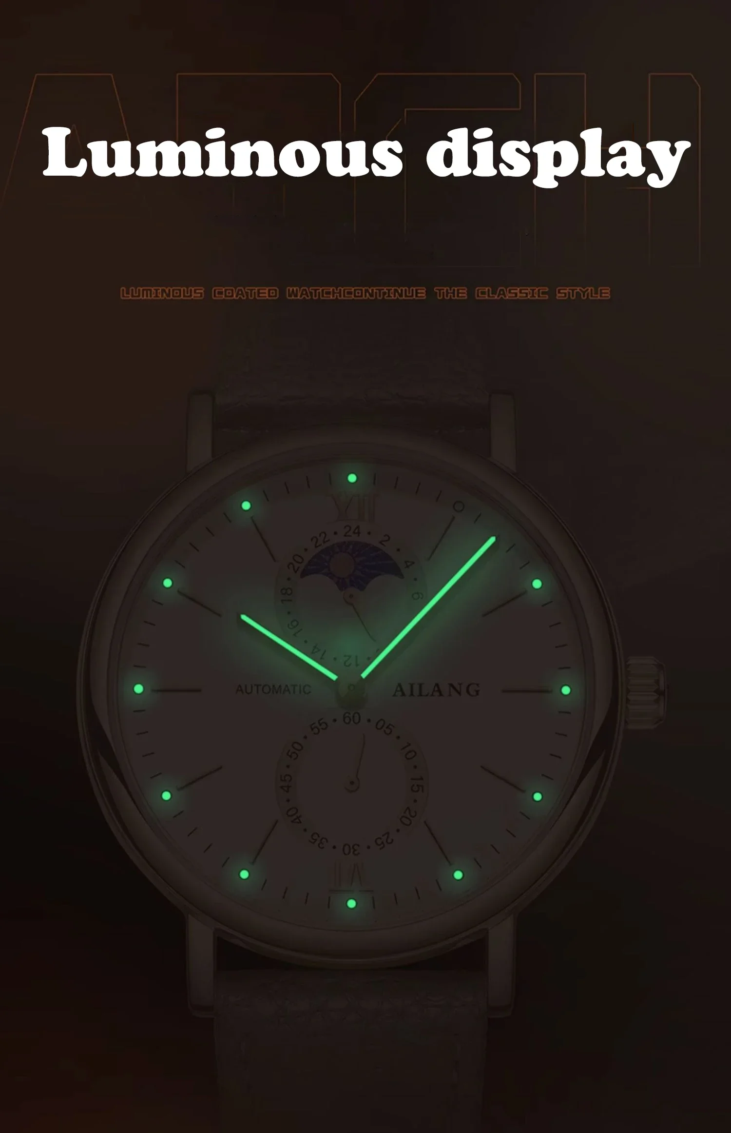 AILANG Echte binokulare Mondphasen-Quarzuhr, einfache, trendige, im Dunkeln leuchtende, wasserdichte Herrenuhr mit Gürtel_voghion.com