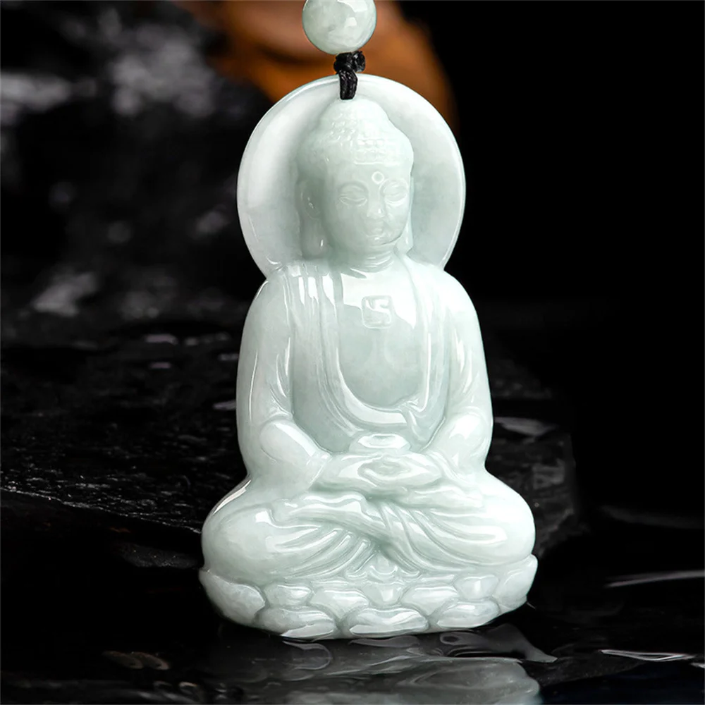 

Natural Ice Green Jadeite Hand Carved Buddha GuanYin Lucky Pendant Amulet Necklace Certificate Luxury Jade Vintage Gift Jewelry