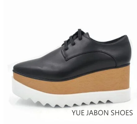 本革の厚底スニーカー,女性用,黒,白,レースアップ,四角いつま先