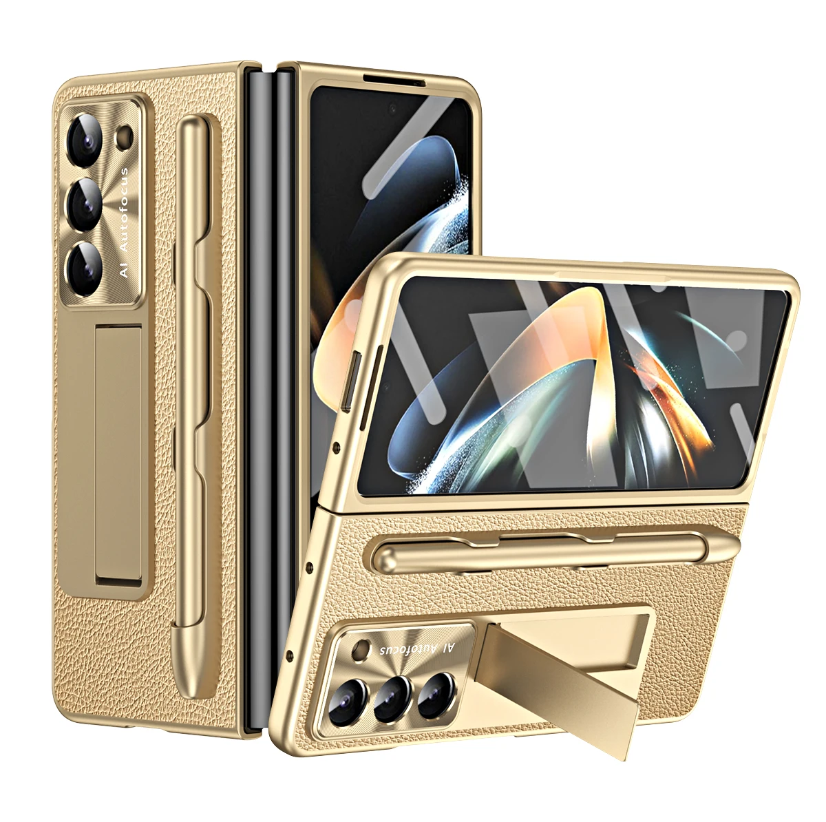 

Чехол со слотом для ручки для Samsung galaxy Z Fold 5, кожаный жесткий пластиковый ударопрочный чехол с кронштейном для Galaxy Z Fold 5