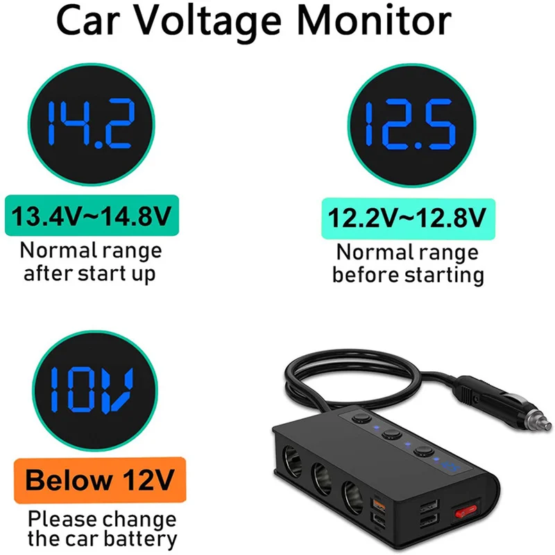 Allume-cigare 180W Quick Charge 3.0, adaptateur de chargeur de voiture  12V/24V, 4 ports USB, prise de Charge pour téléphone et IPad