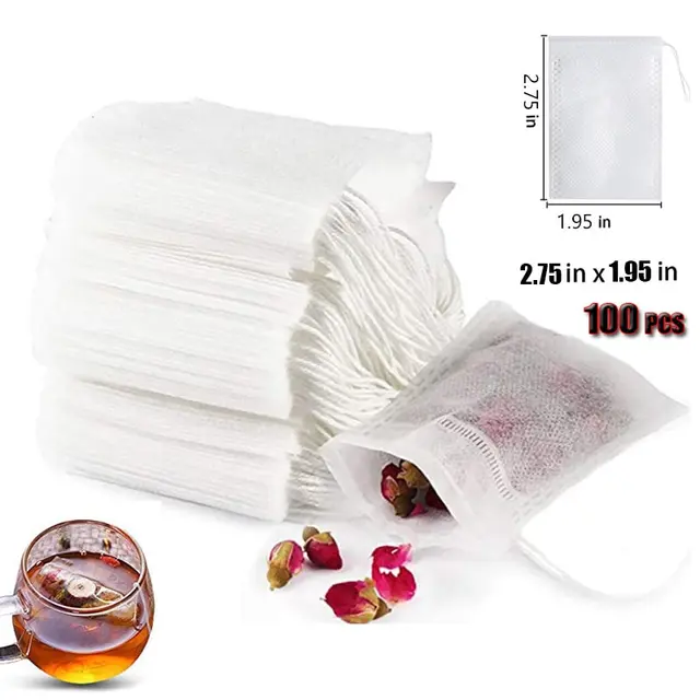 100 Db Eldobható Teazsák Laza Levél Tea Üres Teazsákok Teához, Húzózsinórral Természetes Teaszűrőzsákokkal