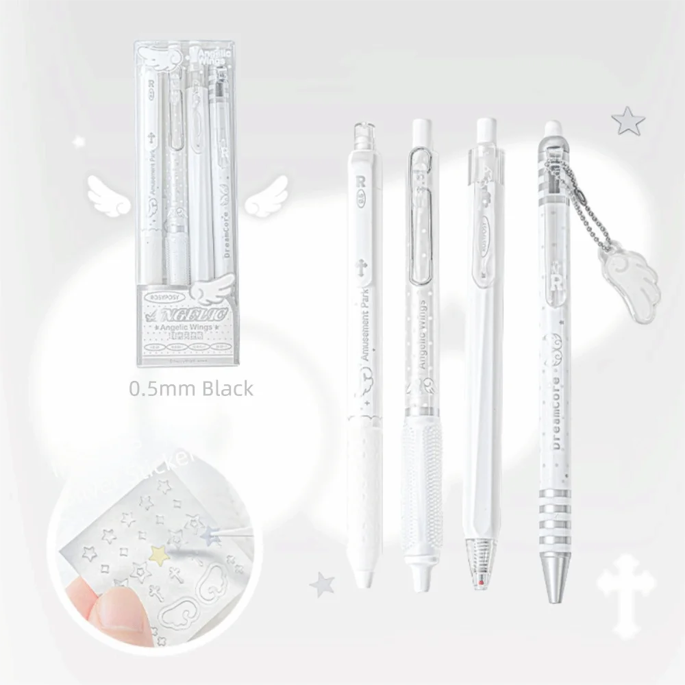 4er-Set 0,5mm Perlen-Engel-Gelstift-Set mit weichem Komfortgriff, Flügel-Design, schwarzer Tinte, Prüfungsstifte, sanft schreibende Gel-Tinte – Detail 8