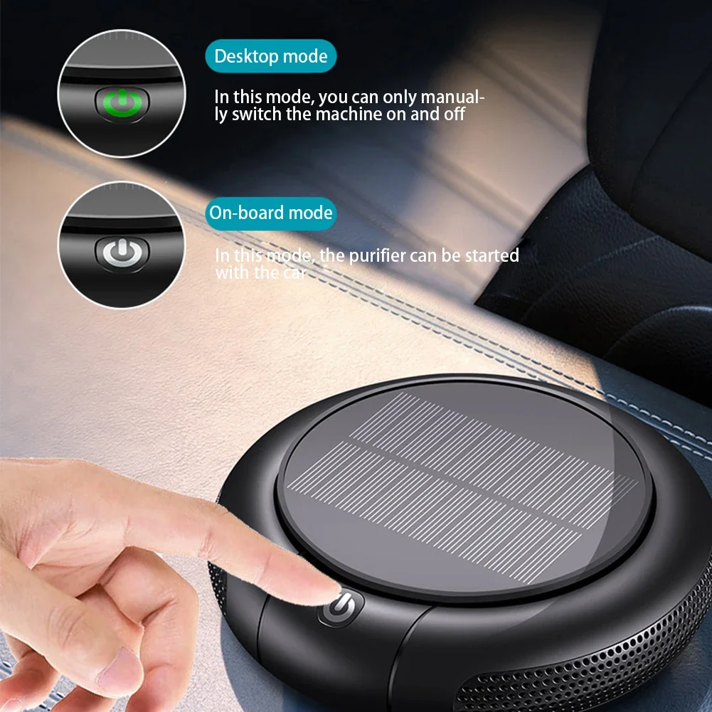 Solar Car Air Purifier Usb Oxygen Cleaner Negative Ion 1200Mah HEPA Filter PM2.5 Smoke Remover Interior Air Fresh Car Supplies air purifier