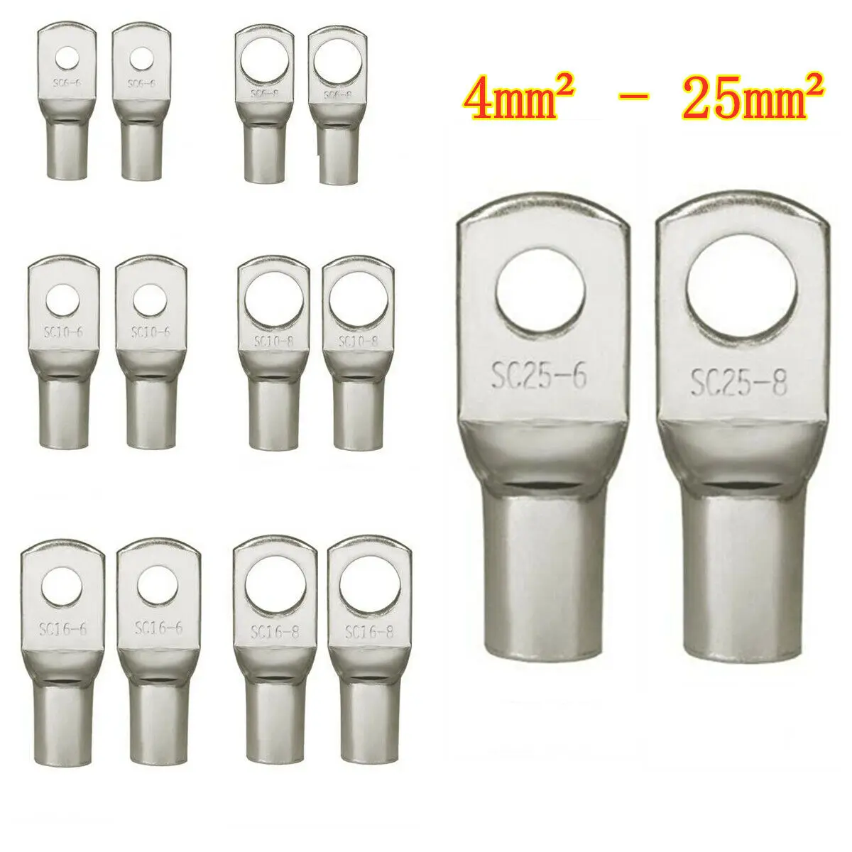 

50PCS 4-25mm Assortment Tinned Copper Lugs Ring Crimp Terminals Battery Wire Welding Cable Connectors Kit cable lock