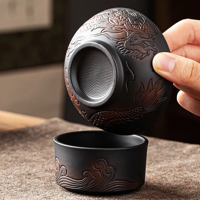 Long Handmade Jianshui Purple pottery Tea Filter Set Household Tea Separator Infusor Tea Strainer Tea Maker Tea Ornaments 3