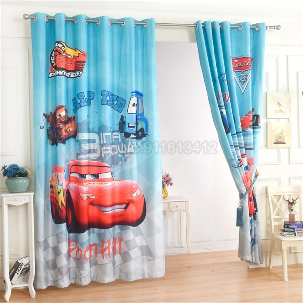 Window Drapes Cute Lightning McQueen Car Blackout Curtain for