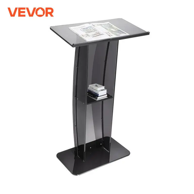 Acrylic Podium VEVOR 47" Acrylic Podium Stand Floor-Standing Clear Pulpits Acrylic Desktop Lecterns W/ Storage Shelf for Church Office School