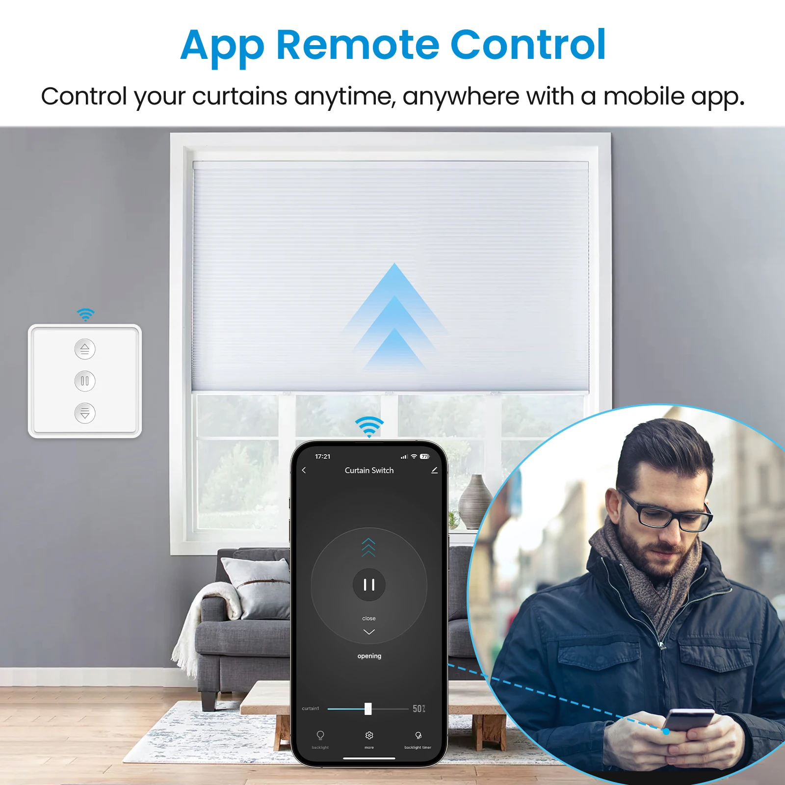 RiooCubee 투야 스마트 라이프 커튼 롤러 셔터 푸시버튼 스위치 퍼센티지 리모컨 구글 어시스턴트 알렉사와 호환